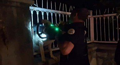 Demir parmaklıklara sıkışan köpek kurtarıldı