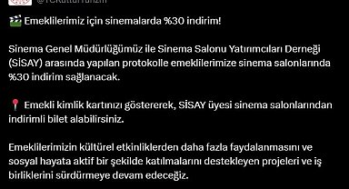 Emeklilere sinemada yüzde 30 indirim