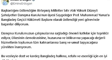 Emine Erdoğan, Bangladeş Geçici Hükümeti Başkanı Yunus'u tebrik etti