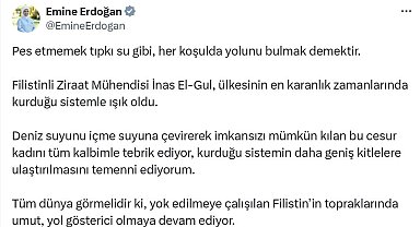 Emine Erdoğan, deniz suyunu içme suyuna çeviren Filistinli El-Gul'u tebrik etti