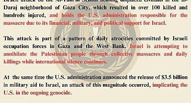 Filistin Devlet Başkanlığı: Saldırıdan ABD'yi sorumlu tutuyoruz