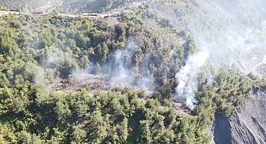 Gece fındık bahçesinde çıkıp söndürülen yangın, rüzgarın etkisiyle yine alevlendi