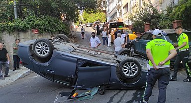 İstanbul - Şişli'de takla atan otomobilden yara almadan kurtuldu