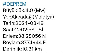 Malatya'da 4 büyüklüğünde deprem