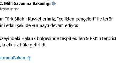 MSB: Irak'ın kuzeyinde 9 terörist etkisiz hale getirildi