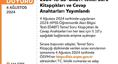 ÖSYM, 2024-KPSS Öğretmenlik Alan Bilgisi Testi cevap anahtarını yayımladı