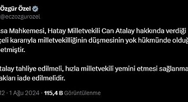 Resmi Gazete'de yayımlanan AYM kararı; Can Atalay'ın milletvekilliğinin düşürülmesi 'yok hükmünde'