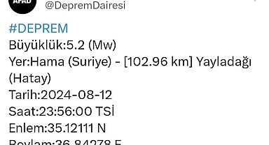 Suriye merkezli 5,2 büyüklüğündeki deprem Hatay'da da hissedildi