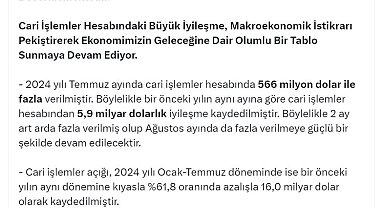 Bakan Bolat: Cari işlemler açığı, 2022 Nisan ayından itibaren ilk defa 20 milyar doların altına geriledi