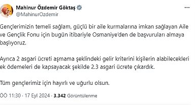 Bakan Göktaş: Aile ve Gençlik Fonu için Osmaniye'den başvuru almaya başlıyoruz