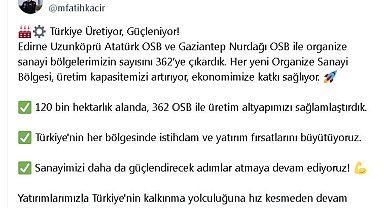 Bakan Kacır: OSB sayısını 362'ye çıkardık