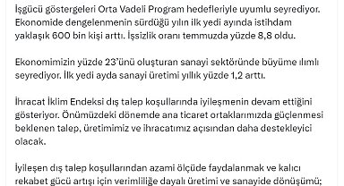 Bakan Şimşek: Yılın ilk 7 ayında istihdam yaklaşık 600 bin kişi arttı