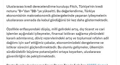 Bolat: Fitch'in notu, makroekonomik iyileşmelerin uluslararası arenada kabul gördüğünü gösteriyor