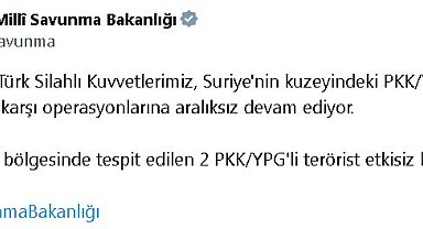 MSB: Suriye'nin kuzeyinde 2 terörist etkisiz hale getirildi