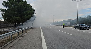Ot yangını çıktı, TEM bir süre trafiğe kapatıldı