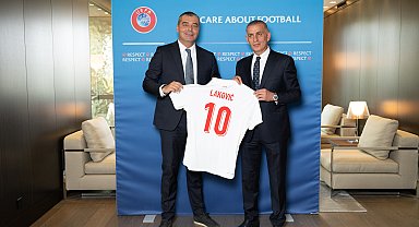 TFF Başkanı Hacıosmanoğlu, UEFA Başkanı Ceferin ile bir araya geldi