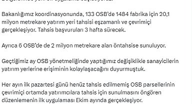 Bakan Kacır: 133 OSB'de 1484 fabrika için yer tahsisi gerçekleşiyor