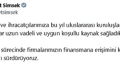 Bakan Şimşek: KOBİ'lerimize 2,3 milyar dolar kaynak sağladık