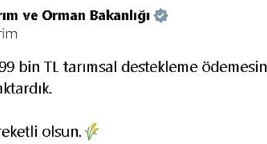 Bakanlık: 185,7 milyon lira tarımsal destekleme ödemesi çiftçilerin hesaplarına aktarıldı