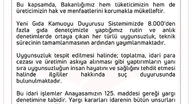 Bakanlıktan 'gıda denetimi' açıklaması