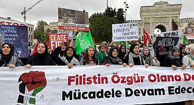 İstanbul- Fatih'te İsrail protestosu; sloganlar atan grup yürüyüş yaptı