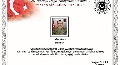 Pençe-Kilit Harekatı bölgesinde 1 asker şehit oldu