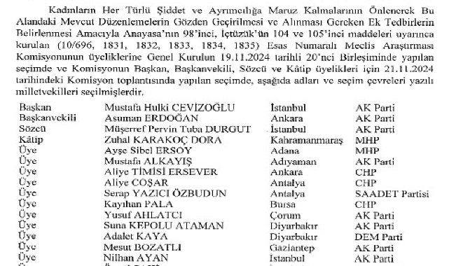 Kadınlara yönelik şiddetin önlenmesi komisyonuna üye seçim kararı Resmi Gazete'de