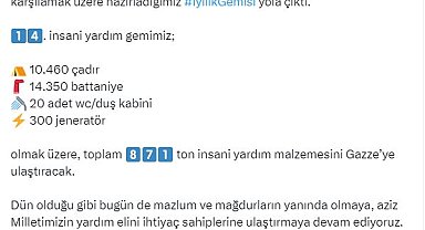 Bakan Yerlikaya: 871 ton insani yardım malzemesi Gazze'ye ulaştırılacak