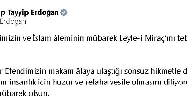 Cumhurbaşkanı Erdoğan'dan 'Miraç Kandili' mesajı