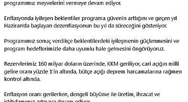 Cumhurbaşkanı Yardımcısı Yılmaz: Enflasyonda iyileşen beklentiler programa güvenin arttığını gösteriyor