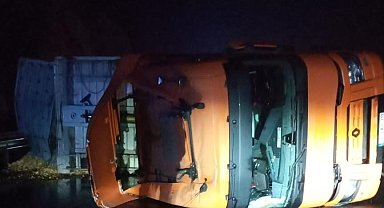 Devrilen talaş yüklü TIR'ın şoförü yaralandı