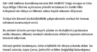 Emine Erdoğan'dan BM-HABITAT'ın Türkiye'de bölge ofisi açmasına ilişkin paylaşım
