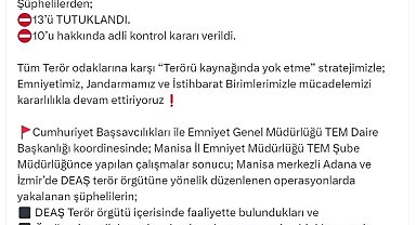 Manisa merkezli 3 ilde DEAŞ'a yönelik operasyon; 13 tutuklama