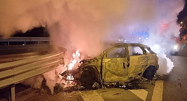 Otomobil bariyere çarpıp alev aldı; baba ve kızı yaralandı