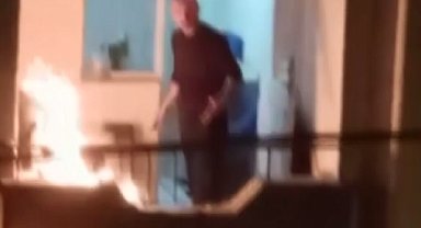 Sinir krizi geçirip, balkonunu ateşe verdi; o anlar kamerada