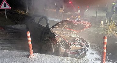 Tekirdağ'da takla atıp alev alan otomobilin sürücüsü öldü