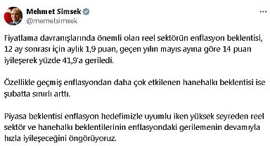 Bakan Şimşek: Enflasyon beklentilerinin hızla iyileşeceğini öngörüyoruz