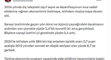 Bakan Şimşek: İşsizlik oranı, 2012'den sonraki en düşük seviyesine geriledi