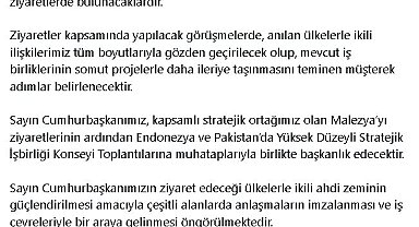 Cumhurbaşkanı Erdoğan, Malezya, Endonezya ve Pakistan'ı ziyaret edecek