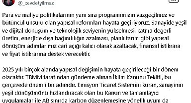 Cumhurbaşkanı Yardımcısı Yılmaz'dan 'İklim Kanunu' paylaşımı