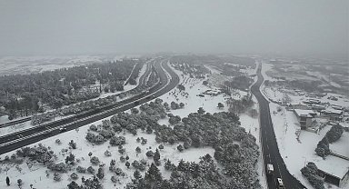 İstanbul- Kar yağışı sonrası Büyükçekmece havadan görüntülendi