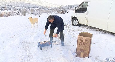 İstanbul - Kartal Aydos Ormanı'nda karda mangal keyfi yaptılar