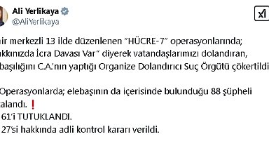 İzmir merkezli 13 ilde suç örgütü operasyonu: 61 tutuklama
