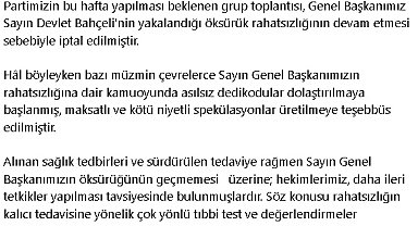 MHP'li Yalçın: Genel Başkanımızın sağlığı yerindedir