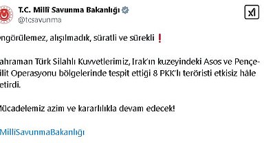 MSB: Irak'ın kuzeyinde 8 terörist etkisiz hale getirildi