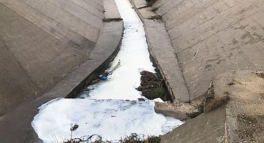 Tekirdağ'da atıkların karıştığı dere beyaz aktı