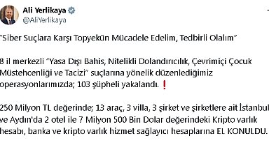 8 il merkezli siber suç operasyonları: 103 gözaltı