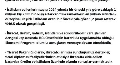 Bakan Bolat: Ekonomi programı olumlu sonuçlarını vermeye devam etmektedir