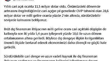 Bakan Şimşek: Cari açığın sürdürülebilir seviyede kalmasını bekliyoruz