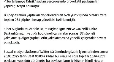Bakan Yerlikaya: Provokatif paylaşımlar yapan 37 şüpheli yakalandı
